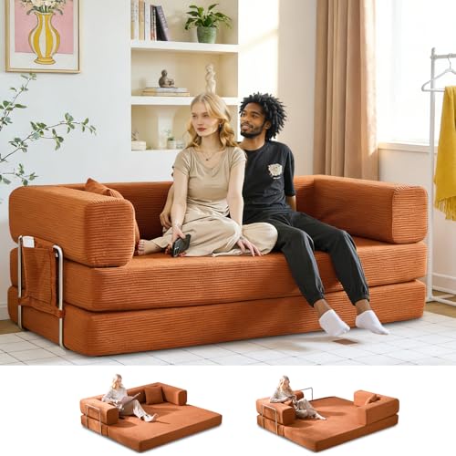 Multi-functional sofa bed, crafted with compression technology and featuring corduroy