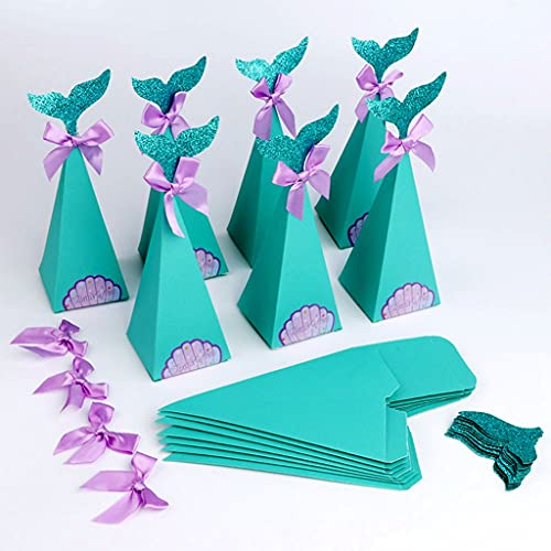 Conruich 20 Stück Meerjungfrau Geschenkeboxen Set, Party Dreieck Box, Meerjungfrau Candy Papierboxen für Geburtstag Party Dekor Mermaid Themenpartys Geburtstag Mitgebsel und Baby Dusche Cover