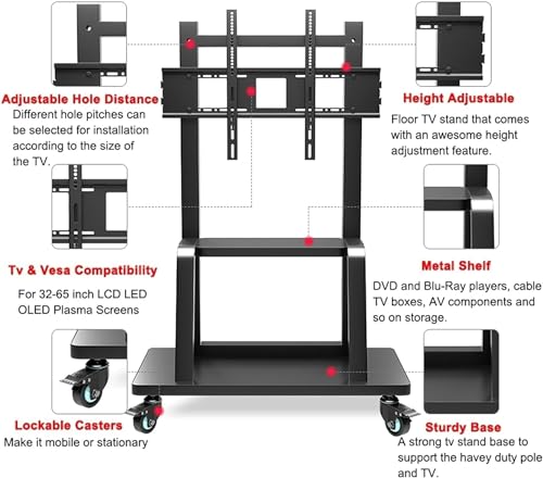 Soporte móvil para TV con ruedas y estante ajustable miniatura 2