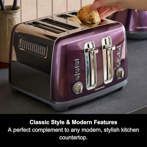 Morphy Richards Accents Toaster 4 Slice Toaster, Variable Browning, Wide Slots, High Lift, Illuminated Buttons, Removable Crumb Tray, Cancel, Reheat, Defrost, Integrated Cord Storage, Purple, 242050