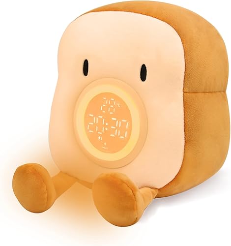 Miniatura 1 de QANYI Reloj despertador con luz nocturna de juguete de peluche para niños, reloj de cama acogedor multiuno con doble alarma y repetición, lámpara de