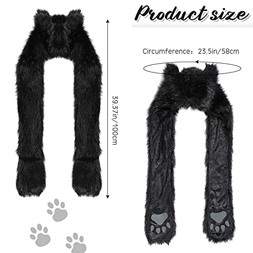 Wolf Faux Animal Hoods Headwear Furry Hat Mittens Gloves Scarf Paws Ears Wolf Accessories2