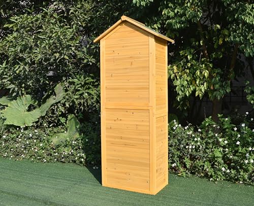Mucola Gerätehaus mit 2 integrierten Regalböden 79x49x190 cm Geräteschuppen Gartenschrank aus Holz Geräteschrank Gartenhaus Gartengerätehaus