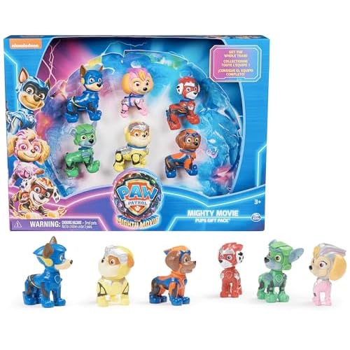 PAW PATROL: Der Mighty Kinofilm, Geschenkset mit 6 Superhelden-Spielfiguren, Spielzeug geeignet für Kinder