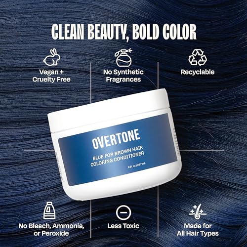 Image of Overtone Semi Permanent Hair Color Conditioner, Indigo Iris, 8 oz, Nourishing, Damage-Free, Color Depositing Mask for All Hair Types with Shea Butter & Coconut Oil, Vegan & Cruelty-Free
