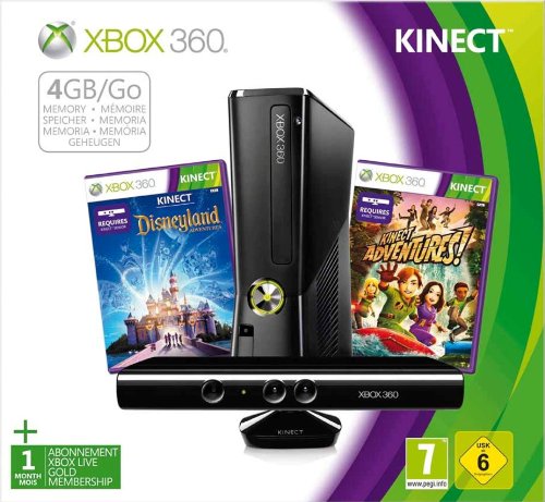 Console Xbox 360 4 Go + capteur Kinect + Disneyland Adventures (jeu Kinect) + Kinect Adventures ! (jeu Kinect)