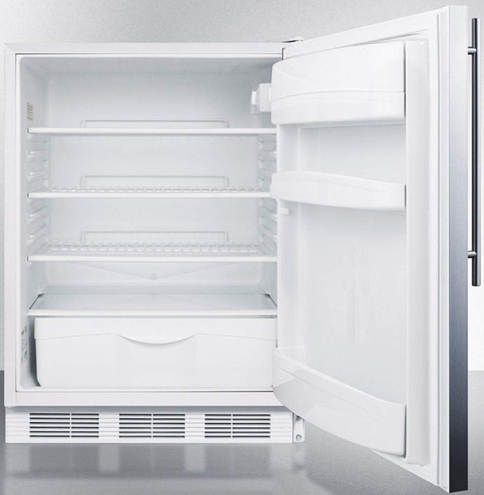 Summit Appliance FF6LW7SSHVADA ADA Compliant Commercial All-refrigerator for Freestanding General Purpose Use with Lock, Stainless Steel Wrapped Door, Thin Handle and White Cabinet