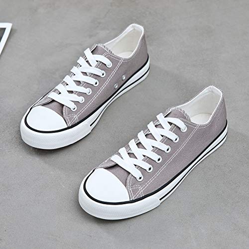 Adokoo Womens Canvas Shoes Casual Cute Sneakers Low Cut Lace Up Fashion Comfortable For Walking（Gray,Us9 #TOP4