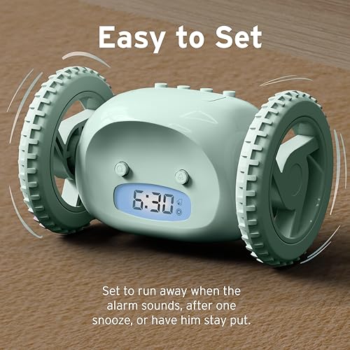 Image of CLOCKY Alarm Clock on Wheels - Loud Rolling Alarm Clock for Heavy Sleepers | Runaway Clock that Jumps & Runs to Wake You Up | Funny Unique Gift for Adults, Teens & Kids Bedrooms (Mint)