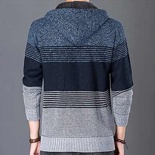 Puwei Men's Full Zip Hoodie Sweater Casual Thick Color Block Slim Sweatshirt Jacket(1854-Blue-L) #TOP1