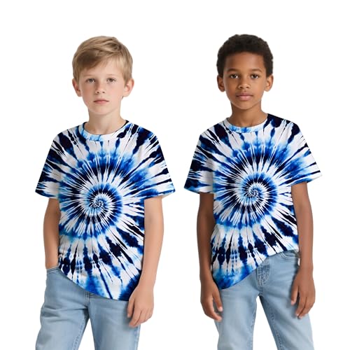 Kids Tie Dye Shirt 4-16 Years Boys Girls Hippies Senior Short Sleeve Colorful Tees T Shirts3