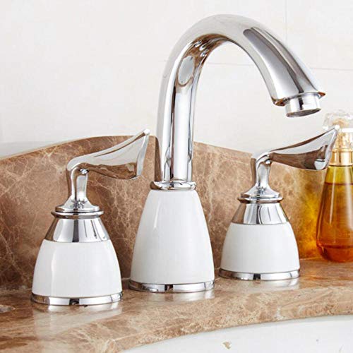 Robinet de salle de bains resistant au calcaire en laiton chrome a 3 trous ergonomique