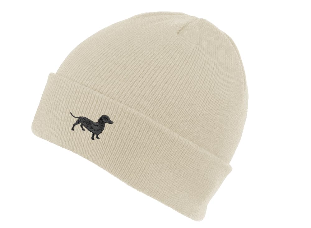 The House Of Dog Unisex Oatmeal The House Of Dog: Black Dachshund Sausage Dog Owner Gift. Classic Cuffed Beanie Ski Hat With Embroidered Design.
