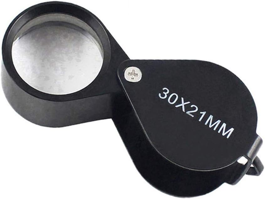 iKKEGOL Pocket Jewelry Loupe 30x 21mm Foldable Magnifying Jewelers Eye Glass Magnifier, Metal Body Black with Box