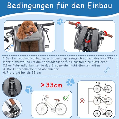 Hundekorb Fahrrad Vorne, Erweiterbarer Faltbarer Hundefahrradkorb Vorne mit 4-Offenen Türen, 4-Mesh-Fenster, Haustier-Reisetasche, Hunderucksack für Kleine und Mittelgroße Katzen und Hunde