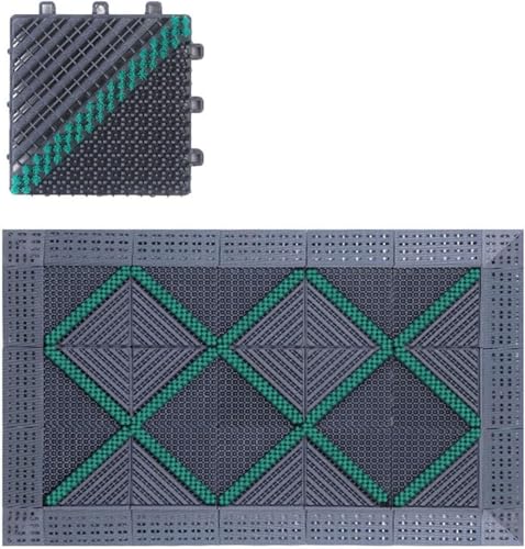 Tappetino igienizzante per Piedi, zerbino di Benvenuto per la casa Resistente, zerbino modulare per Porta d'ingresso da 24x47 Pollici, zerbino per Ingresso Esterno (Grigio + Verde)