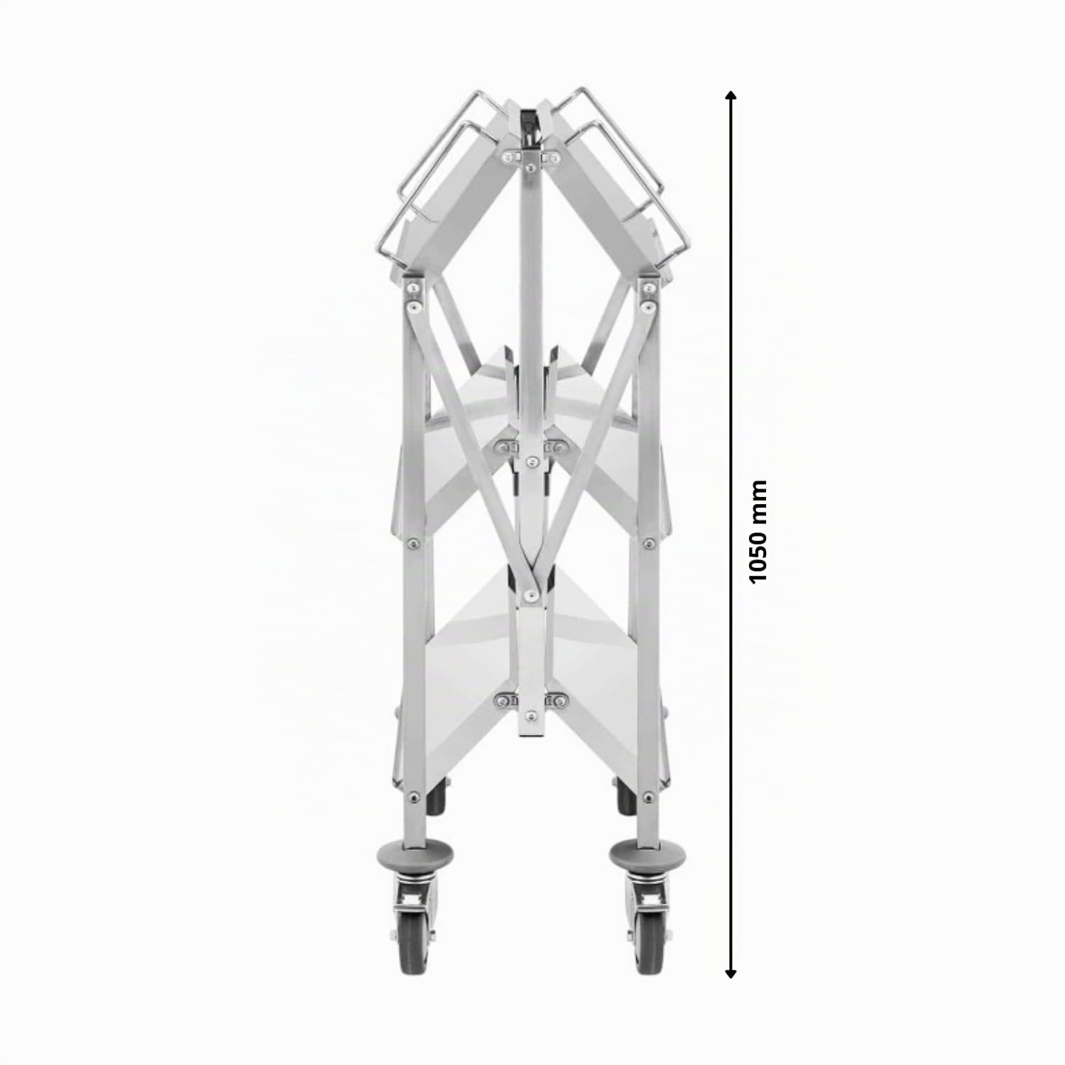 Folding Stainless Steel Serving Trolley - 3 Trays - 650 x 400 mm - Max Capacity 150 kg - 130 mm Wheels with Brakes for Catering, Hotels and Communities (Compact Model - 63 x 40 cm)