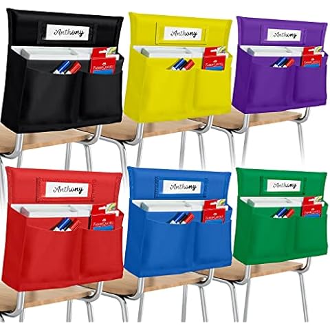 6 Pack Chair Pockets for Classrooms Pocket Chair Organizer with 4 Pockets Chair Storage Slot Pocket Without Name Tag Chart Desk Chair Seat Back Organizer for Student School, 18 x 12.5 Inch, 6 Colors Cover