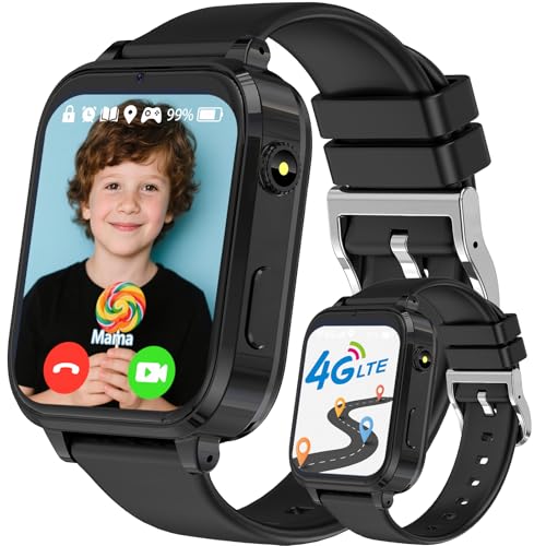 clleylise Smartwatch Kinder mit GPS und Telefon, 4G Kinder Smartwatch, Voice Chat, SOS IP68 Wasserdicht Spiel Wecker Touchscreen, Smart Watch für Jungen Mädchen 4-16 Jahre (Black-4G)