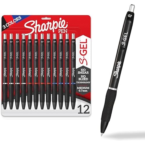 Sharpie S-Gel Gel Pens, Black Barrel, Medium Point (0.7mm), Assorted Ink Colors, 12 Count - Writing, Note-Taking, Journaling, School Supplies