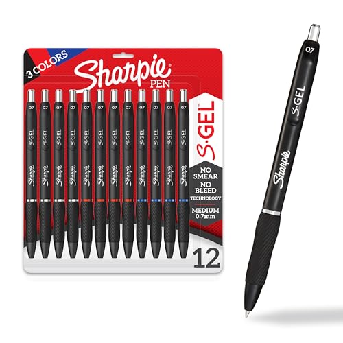 Sharpie S-Gel Gel Pens, Black Barrel, Medium Point (0.7mm), Assorted Ink Colors, 12 Count - Office, School, Journaling, Writing, Note-Taking, Teacher Supplies