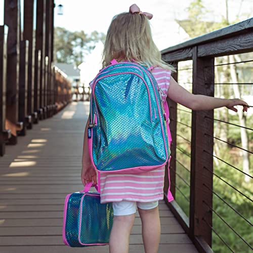 Image of Wildkin 15 Inch Backpack for Kids, Mermaid Scales | Ages 5-10, padded straps, side water bottle pocket - coordinates with matching Wildkin lunch boxes