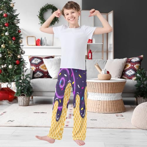 Boy's Pants Dark Purple Ice Cream Jogger Pants Elastic Waist Long Bottoms Trousers with Pockets 6-14 Years2