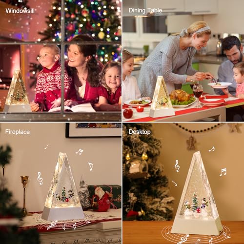 Lewondr LED Schneekugel Weihnachten mit Musik & Licht & Timer, Dreieck Elektrische Schneekugel Weihnachten mit 8 Weihnachtsliedern… – Ansicht 6
