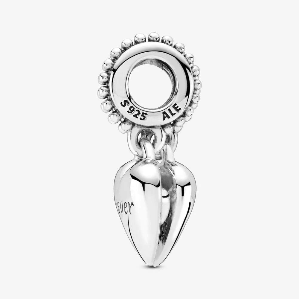 PANDORA Aunt & Niece Split Heart Dangle Charm - Compatible Moments Bracelets - Jewelry for Women - Gift for Women in Your Life - Made with Sterling Silver
