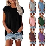 Miekld レディース キャップ バットウィング 半袖 カジュアル ルーズフィット Vネック ベーシック Tシャツ トレンディ 無地 ゆったり 夏 タンクトップ 2024, S7-パープル, Small
