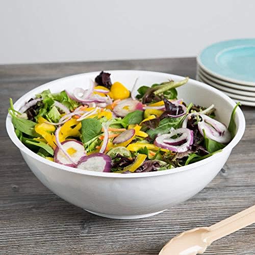 Pack of 3 Eco Friendly Premium Hard Plastic Food Containers with Lids | Salad and Mixing Bowls | Large Plastic Bowls with Cover - 12" (30.5cm) - 160oz (4.5 Litre) - White