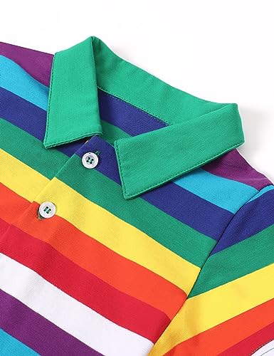 Image of COSLAND Rainbow Boys Striped Polo Shirt Kids Pride Shirt, Rainbow, X-Small
