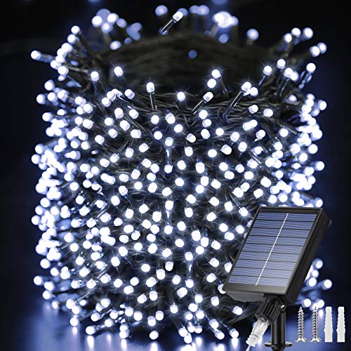 Upgraded Solar String Lights Outdoor 121ft 350 LED 8 Modes Solar Fairy Lights, Waterproof Outdoor String Lights for Garden, Patio, Holiday, Party, Balcony Decorations (White)