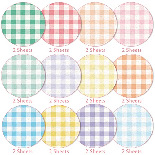 Whaline 12 Designs Spring Pastel Plaid Pattern Paper Pack Colorful Scrapbook Paper Double-Sided Decorative Craft Paper For Spring Easter Card Making Scrapbook Photo Album Decor, 24 Sheet,30 X 30Cm #TOP2