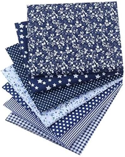 ComfyMasky Lot de 7 grands carrés de coton imprimés 50 x 50 cm Bleu marine et blanc (pour matelassage, scrapbooking, couture, loisirs créatifs, projets de bricolage, collage)