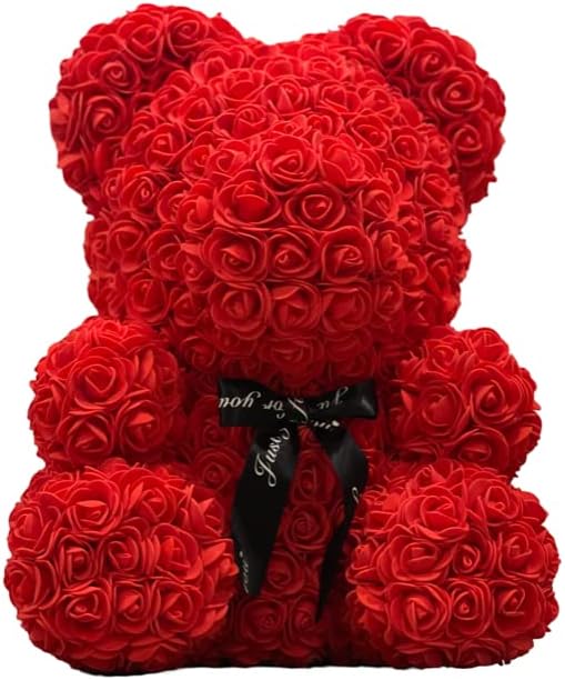 Large Rose Bear,16in Rose Teddy Bear, Handmade Fully Assembled Artificial Flower Roses,Gift for Women,Christmas, Valentines Day, Birthday, Anniversary - Clear Gift Box (White)
