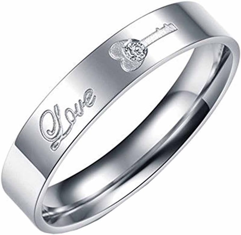Bystar Fashion Jewelry Lock&Key Love Inlay Rhinestone Stainless Steel Promise Couple Ring-Lady's Ring;Size 7