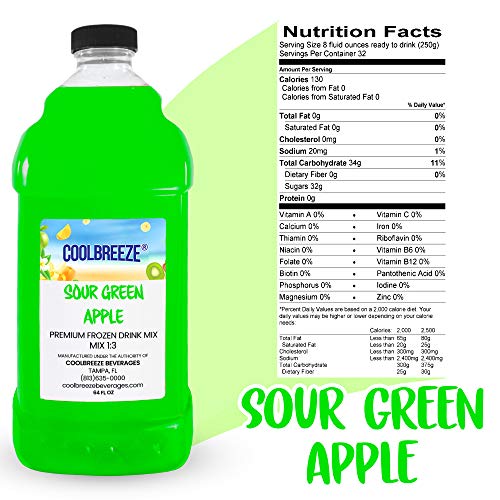 Coolbreeze Sour Green Apple Frozen Drink Machine Mix - Ready to Use Frozen Slushie Flavor Syrup - 1/2 Gallon Bottle - Thumbnail 2