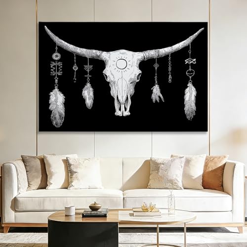Tableau boho crâne de buffle 70x50cm impression sur toile