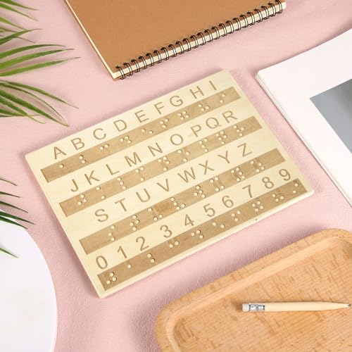 Braille-Alphabet-Brett, Hölzernes Braille-Griffbrett Gravur Braille-Alphabet-Zahlentafel Montessori-Pädagogikwerkzeuge Escape-Room-Spielunterricht geeignet für Sehbehinderte