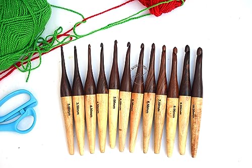 Blue Dutch Wooden Premium Crochet Hooks Set of 12-3 mm to 10mmYarn Craft Knitting Needle | Wooden Needle Crochet Hooks (Mix Wood)
