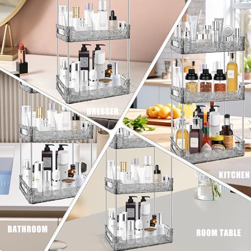 Image of 3-Tier Bathroom Counter Organizer Countertop Storage, Dresser Organizer Vanity Tray for Makeup, Perfume Organizer Cosmetics Skincare Shelf - Grey