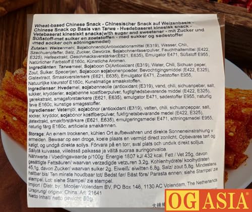 GOLDEN MILL Latiao Big Hot Sticks – Scharfer Veganer Snack auf Weizenbasis – Spicy Streetfood aus Asien - OG ASIA - 80g