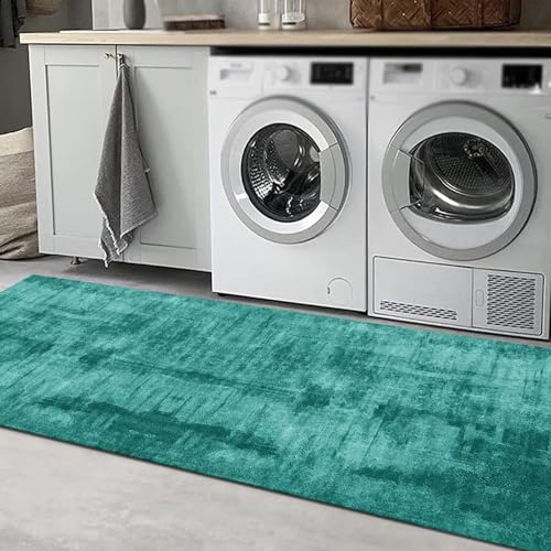 Tapis de couloir antidérapant et lavable cyan pour cuisine