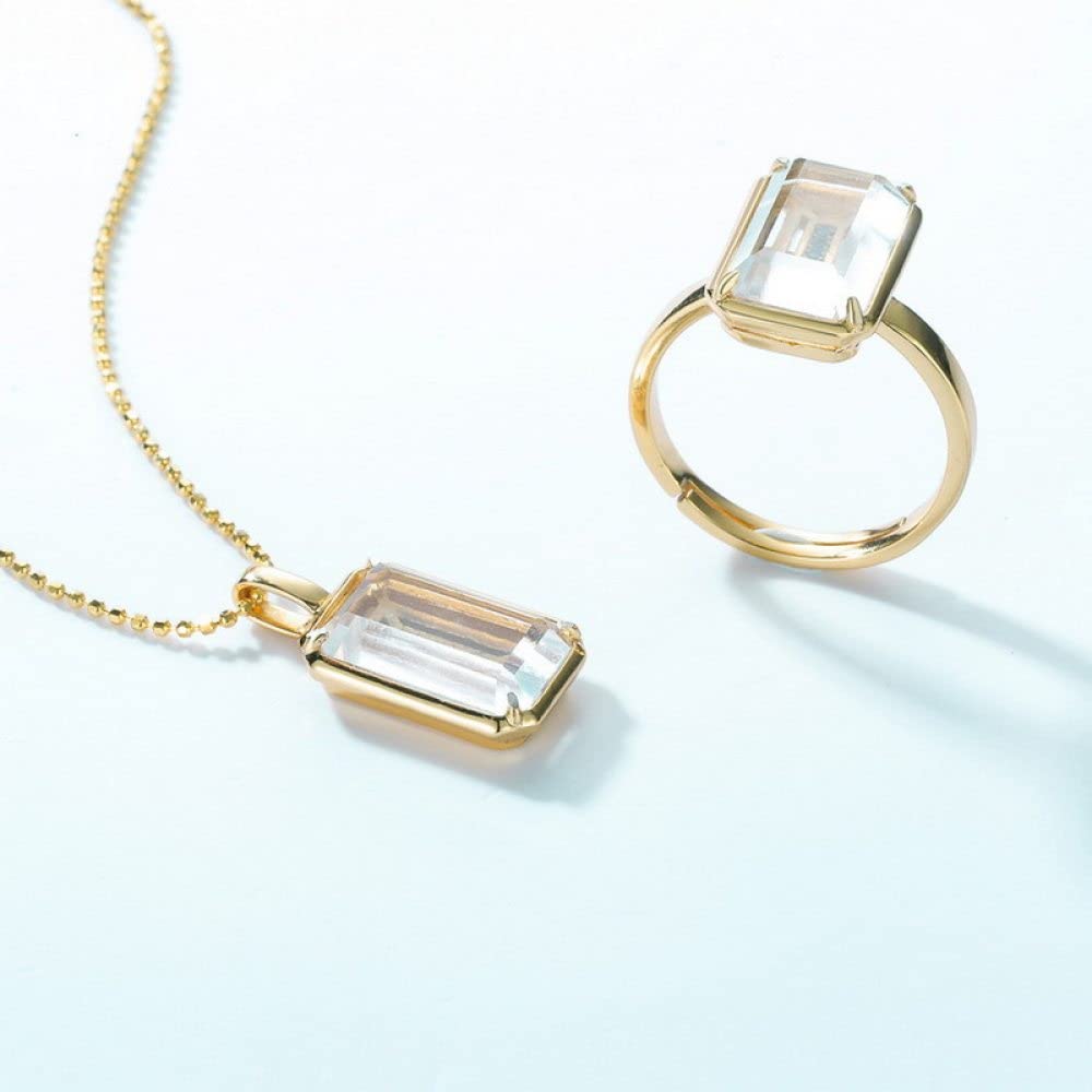 HGJH Anello in Argento Sterling 925,Anelli Regolabili per Donna Grande Quadrato Bianco Cristallo 925 Cubo di Taglio in Argento retrò Placcato Oro 7 Chakra Anelli di Promessa per Ragazze Signore