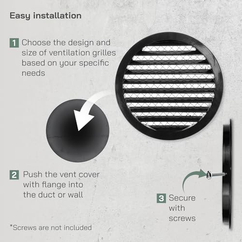 Vent Systems 8" Inch Soffit Vent Cover - Black Round Air Vent Louver - Grill Cover - Built-in Mesh Screen - HVAC Vents for Outside Use, Home Office, Kitchen - Industrial Aluminum Alloy Grille by Vent Systems - Image 4