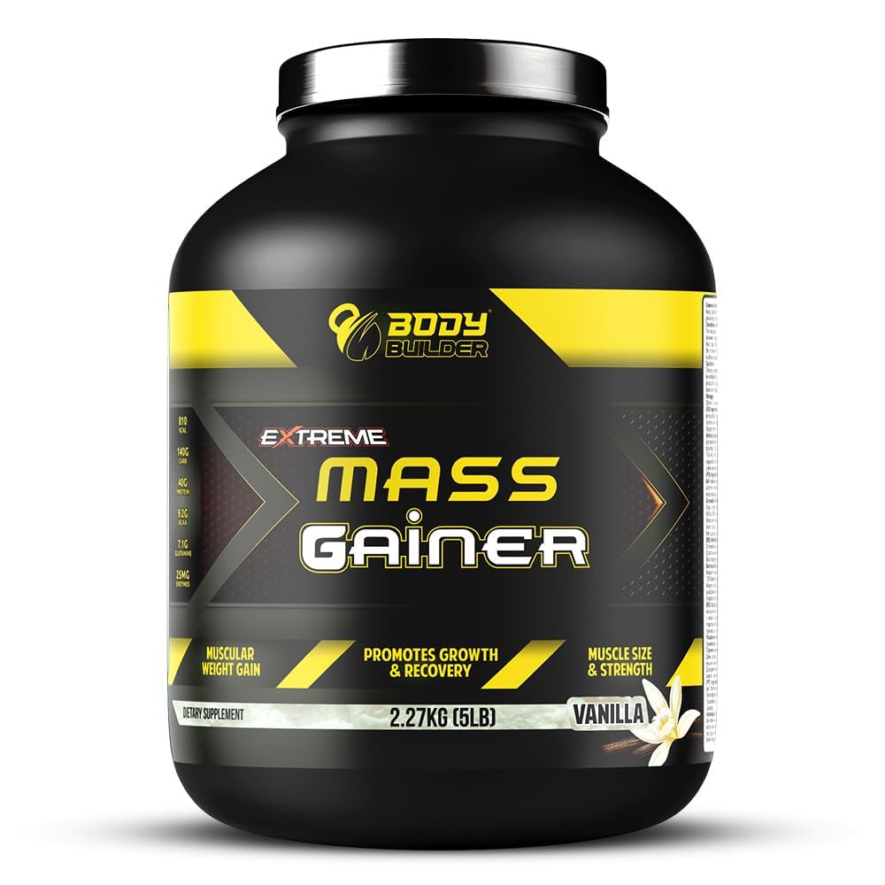 Body Builder Extreme Mass Gainer Ultimate Mass Gainer for Body Builders, 40gm of protein for muscle Growth & Recovery, Perfect for Extreme Bodybuilding (5 LBS, Vanilla)