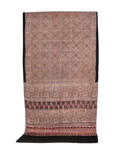 Image of Ethnics of Kutch Womenss Ajrakh Modal Silk Natural Dye Hand Block Print Saree with Blouse Piece - 5.5 Mtr Length