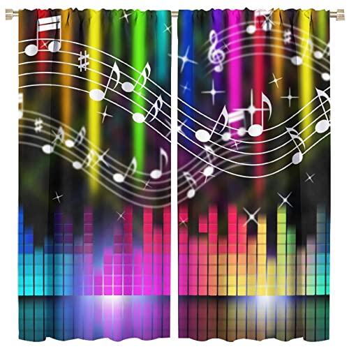 Music Window Curtain,Sound Ar Music Equalizer Note Colorful Pattern Blackout Curtains For Bedroom Living Room Window Treatments 2 Panel Set 42" X 45" #TOP15
