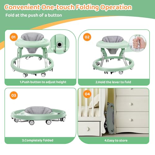 Image of Baby Walker with Wheels, One-Touch Folding, Height Adjustment Baby Walkers